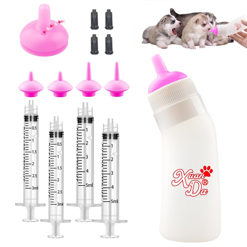 Xuanda Pet Feeding Nipple with Syringe, Soft Silicone Nursing Pet Feeding Bottle, Ventilation Valve Resistant Tearing for Puppies, Kittens, Rabbit, Small Wildlife (L Nipple,Pink) - Image 1
